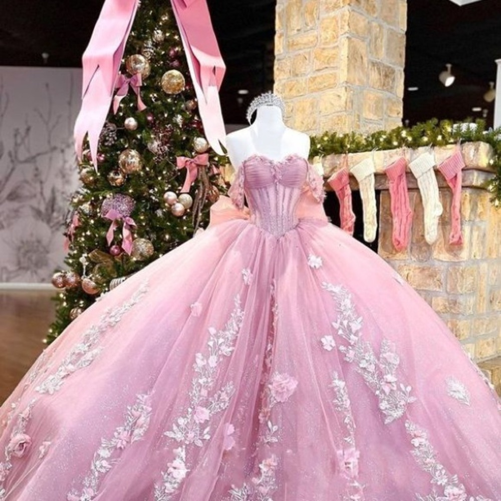 Pink Quinceañera Dress with Floral Details